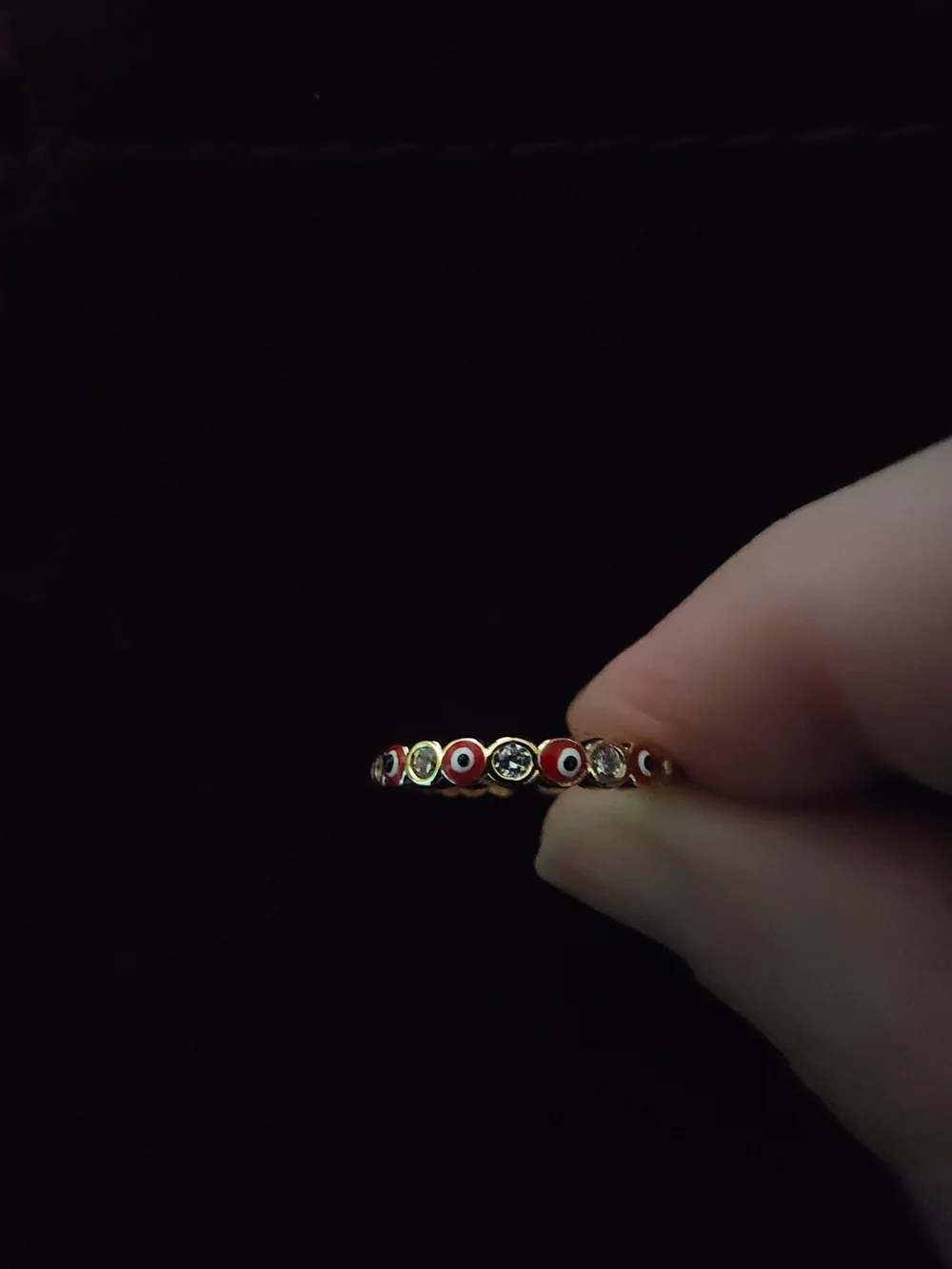 Gold Red Eye Beaded Stackable Ring